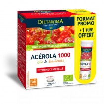 Acérola 1000 Diétaroma format famillial, complément alimentaire bio très riche en vitamine C naturelle