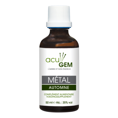 Acu-Gem métal automne 15ml Alphagem, soutient vos organes énergétiques que sont le poumon et le gros intestin.