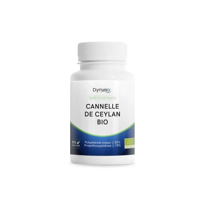 Cannelle de Ceylan BIO 500 mg 60 gel Dynveo Aide à la régulation de la glycémie