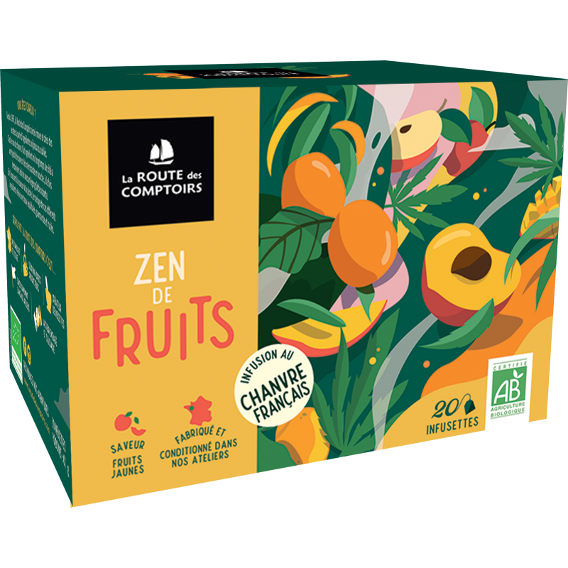 Tisanes Zen de fruits – Infusion Chanvre et fruits jaunes -  Route des Comptoirs Bretagne - 20 infusettes