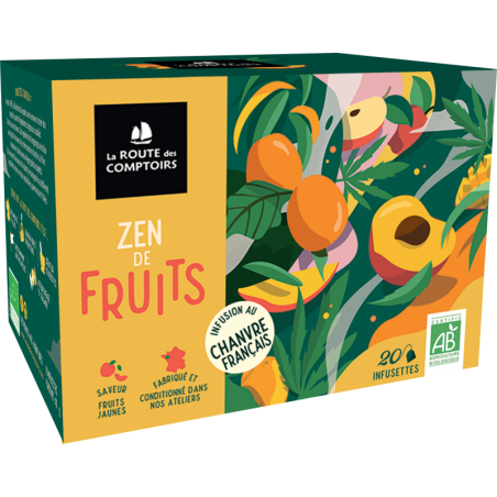 Tisanes Zen de fruits – Infusion Chanvre et fruits jaunes -  Route des Comptoirs Bretagne - 20 infusettes