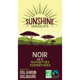 Tablette Chocolat noir 62% noisettes torréfiées Sunshine Chocolats bretagne finistère