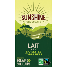 Tablette de chocolat au lait 45% noisettes torréfiées Sunshine Chocolats bretagne finistere