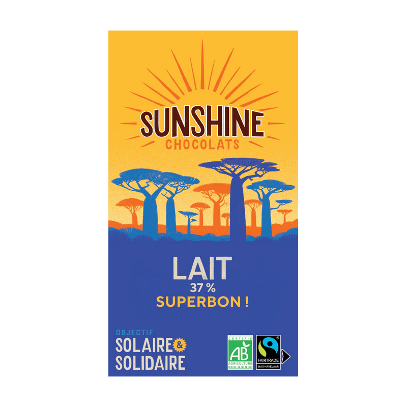 Tablette Chocolat lait 37% superbon Sunshine Chocolats Bretagne Finistère