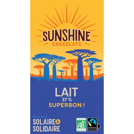 Tablette Chocolat lait 37% superbon Sunshine Chocolats Bretagne Finistère