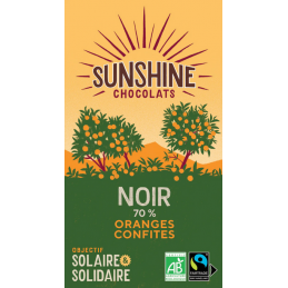 Tablette Chocolat noir 70% Sunshine Chocolats éclats d’écorces d’orange confites Bretagne Finistère