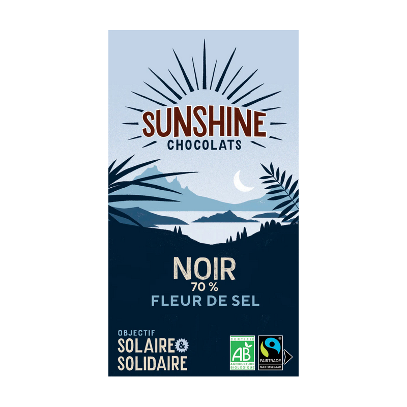 Tablette Chocolat noir 70% fleur de sel Sunshine Chocolats - Bretagne Finistère