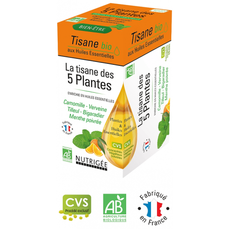 Tisane des 5 Plantes Nutrigée – Bien-être quotidien - Tisanes Nutrigée Bretagne, Finistère