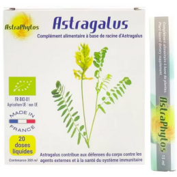 Astragale Bio 20 ampoules buvables. Photo non contractuelle car la marque Astraphytos a changé de packaging