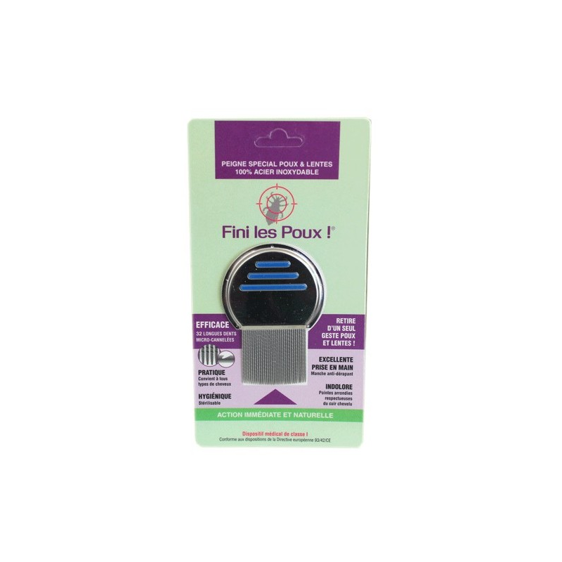Peigne poux & lentes  – 32 dents micro-cannelées - Gamme Fini les poux Bretagne