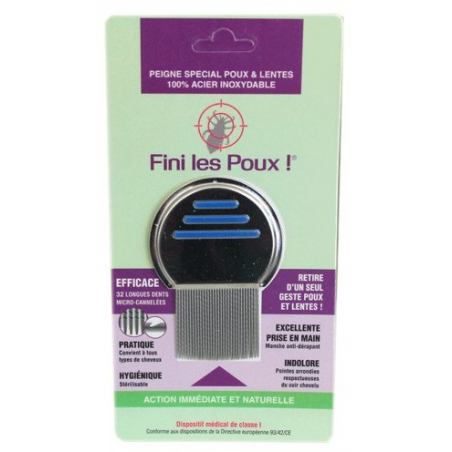 Peigne poux & lentes  – 32 dents micro-cannelées - Gamme Fini les poux Bretagne