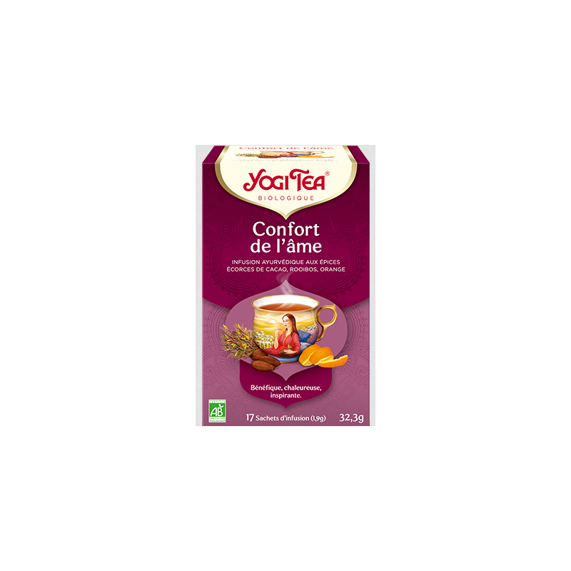 Yogi Tea Confort de l'âme 17 sachets – Écorces de cacao, rooibos, orange – Infusions Yogi Tea Finistère