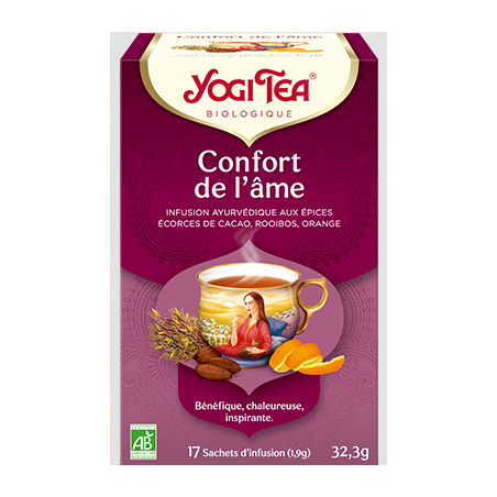Yogi Tea Confort de l'âme 17 sachets – Écorces de cacao, rooibos, orange – Infusions Yogi Tea Finistère