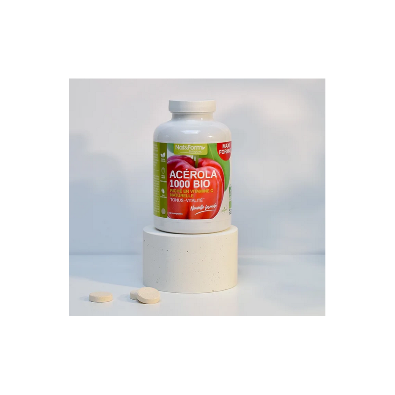 Acérola 1000 bio 100cp Maxi format – Coup de boost – Compléments alimentaires Nat & Form