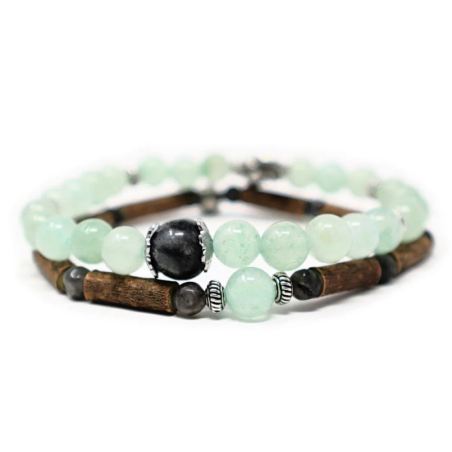 Bracelet double Noisetier 15cm Aventurine & Labradorite – Pur Noisetier Finistère