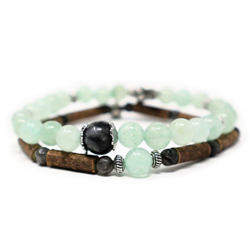 Bracelet double Noisetier 20cm Aventurine & Labradorite – Pur Noisetier Finistère