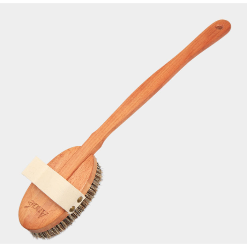 Brosse massage à sec manche crin de cheval – Exfoliation corps – Anaé Finistère