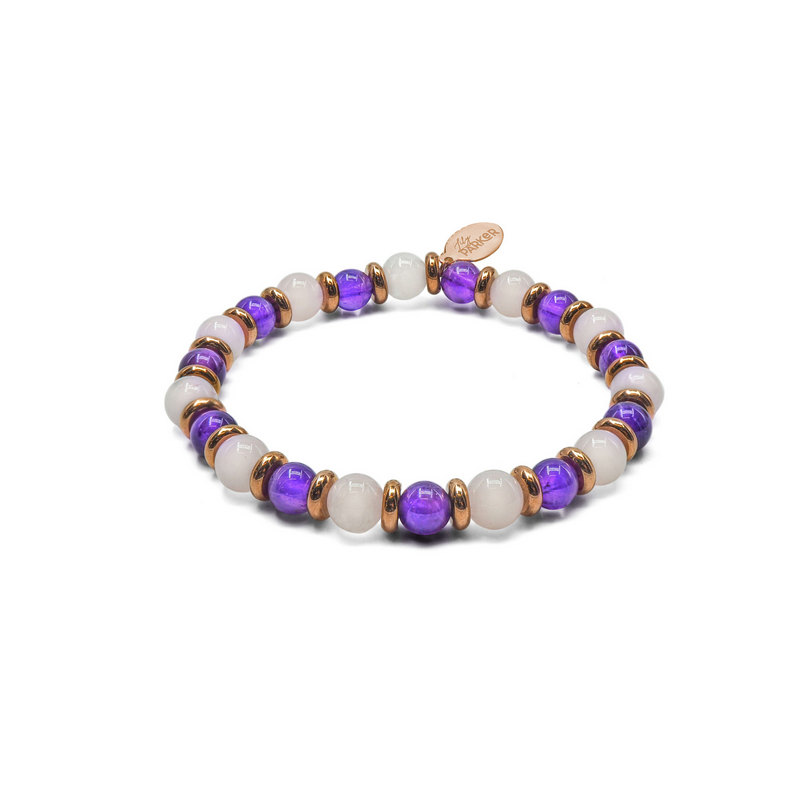 Bracelet élastique Bonne nuit – Améthyste & Quartz Rose - Bijoux Lily Parker