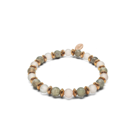 Bracelet élastique Libre comme l'air – Labradorite & Quartz rose - Bijoux Lithothérapie Lily Parker