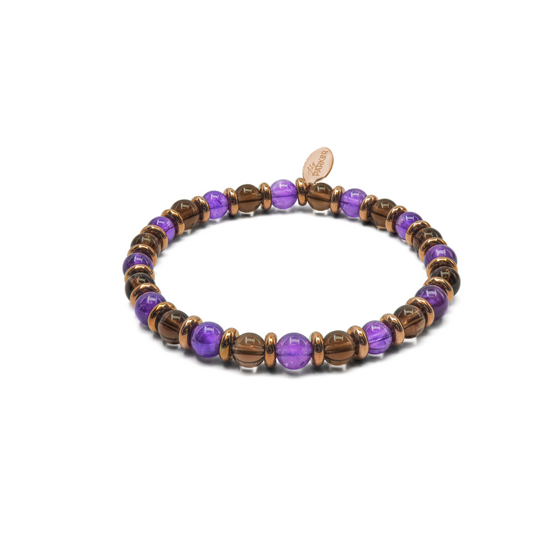 Bracelet élastique Libéré Délivré – Améthyste & Quartz fumé - Bijoux Lithothérapie Lily Parker
