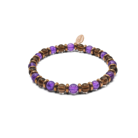 Bracelet élastique Libéré Délivré – Améthyste & Quartz fumé - Bijoux Lithothérapie Lily Parker