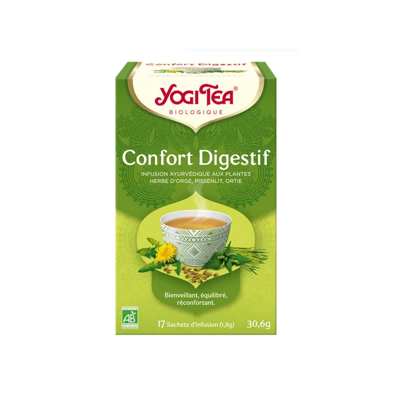 Yogi Tea Confort Digestif 17 sachets – Herbes d'orge, Pissenlit, Ortie – Yogi Tea Finistère