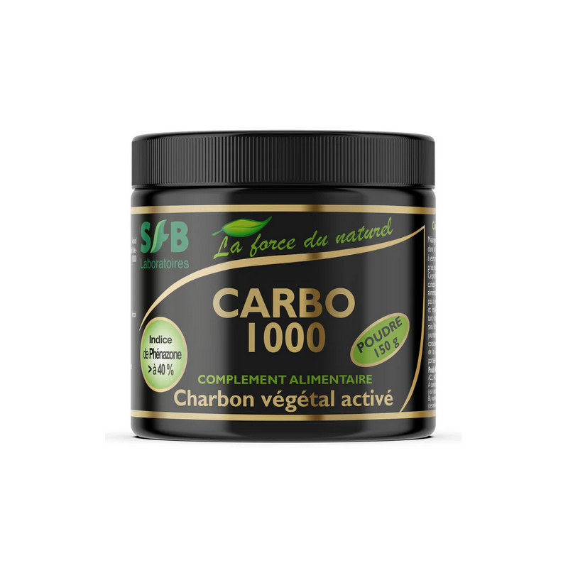 Carbo 1000 poudre 150g  – Charbon actif en poudre, digestion, detox – SFB Laboratoires Finistère Bretagne