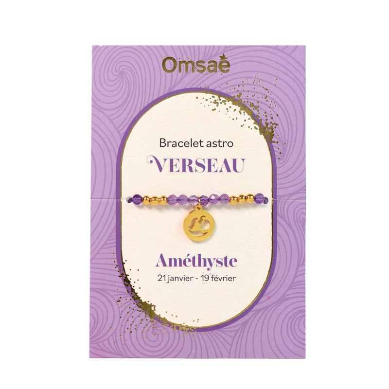 Bracelet astro Verseau améthyste – Équilibre, sagesse, apaisement – Lithothérapie Omsaé Finistère