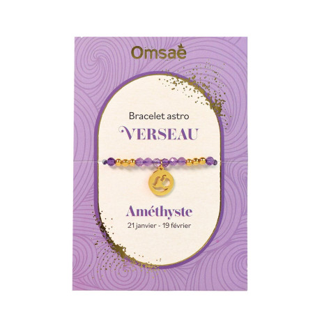 Bracelet astro Verseau améthyste – Équilibre, sagesse, apaisement – Lithothérapie Omsaé Finistère