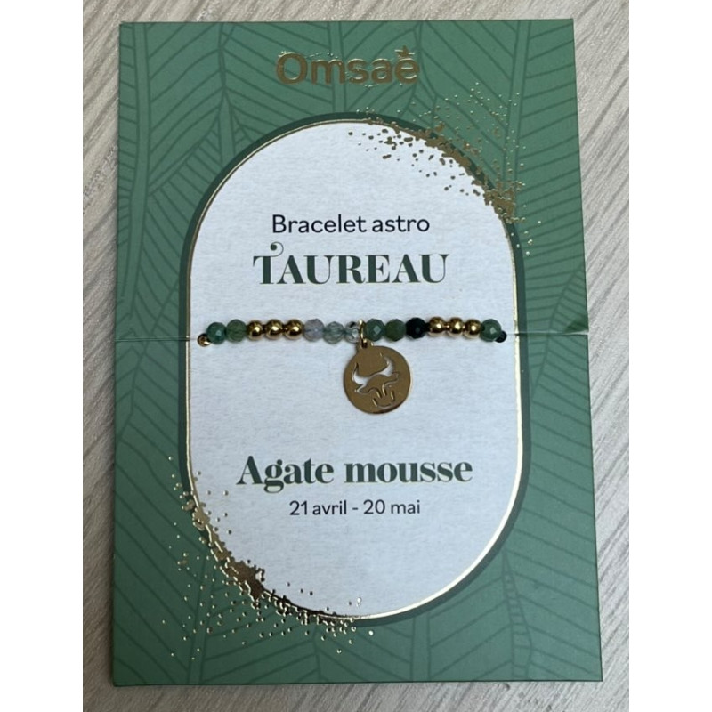Bracelets astro Taureau Agate mousse – Optimisme, reconnexion, ancrage – Lithothérapie Omsaé Finistère