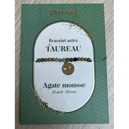 Bracelets astro Taureau Agate mousse – Optimisme, reconnexion, ancrage – Lithothérapie Omsaé Finistère