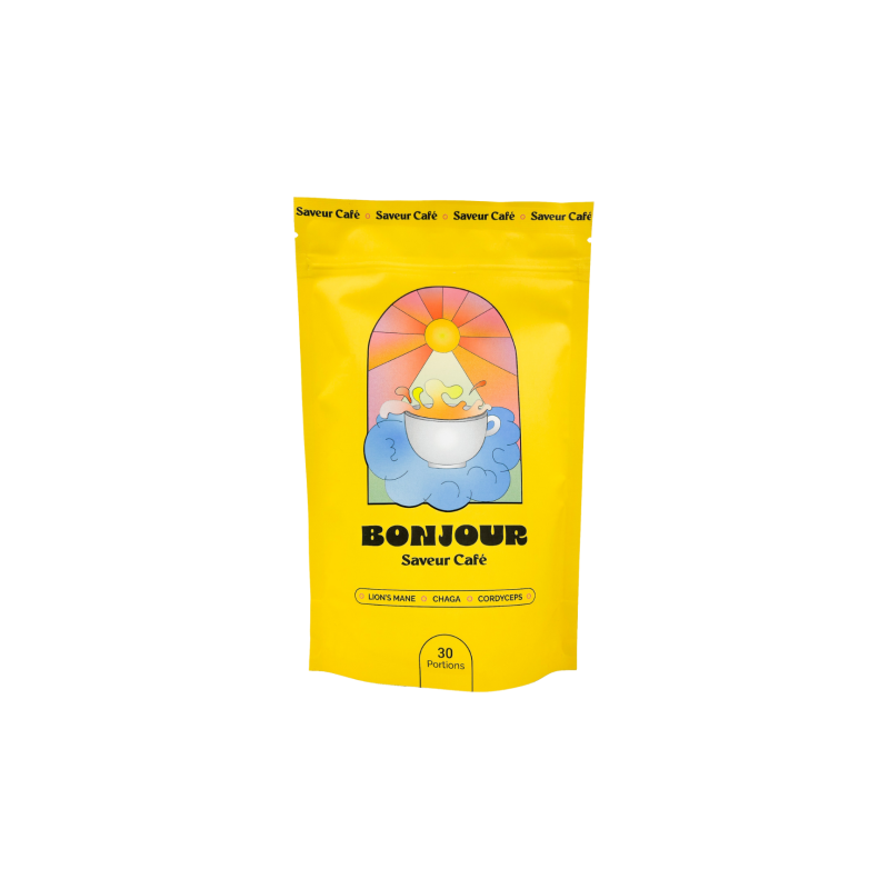 Bonjour saveur café 30 portions – Lion's Mane, Chaga, Cordyceps, caféine – Complément alimentaire Bonjour Finistère