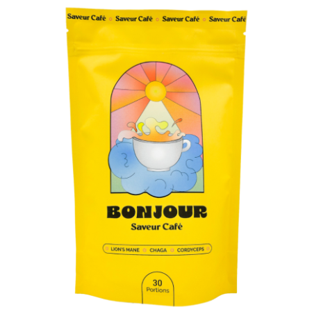 Bonjour saveur café 30 portions – Lion's Mane, Chaga, Cordyceps, caféine – Complément alimentaire Bonjour Finistère