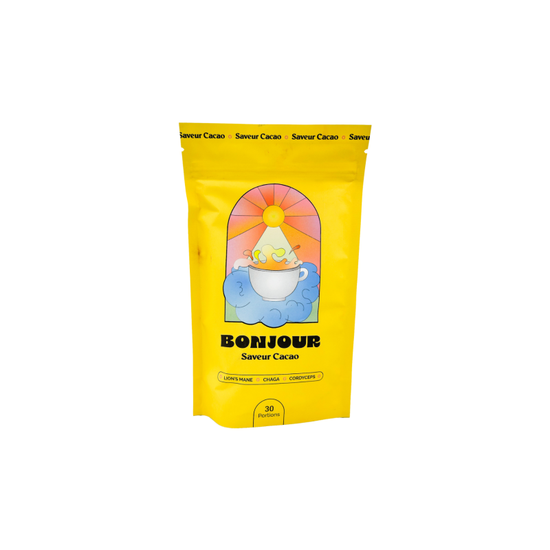 Bonjour saveur cacao 30 portions – Lion's Mane, Chaga, Cordyceps, cacaoine – Complément alimentaire Bonjour Finistère