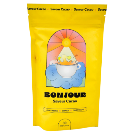 Bonjour saveur cacao 30 portions – Lion's Mane, Chaga, Cordyceps, cacaoine – Complément alimentaire Bonjour Finistère