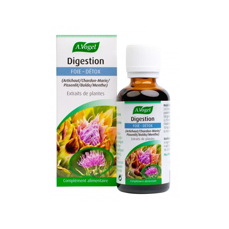 Digestion Foie Détox –  Artichaut, chardon-Marie, boldo, pissenlit et menthe – Compléments alimentaires A.Vogel Finistère