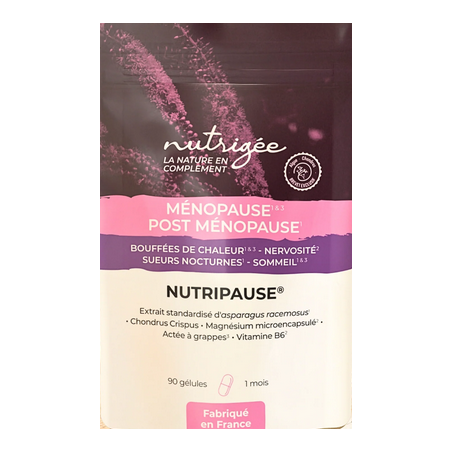 Nutripause Ménopause Post-Ménopause – Bouffées de chaleur, nervosité, sommeil – Compléments alimentaires Nutrigée Finistère