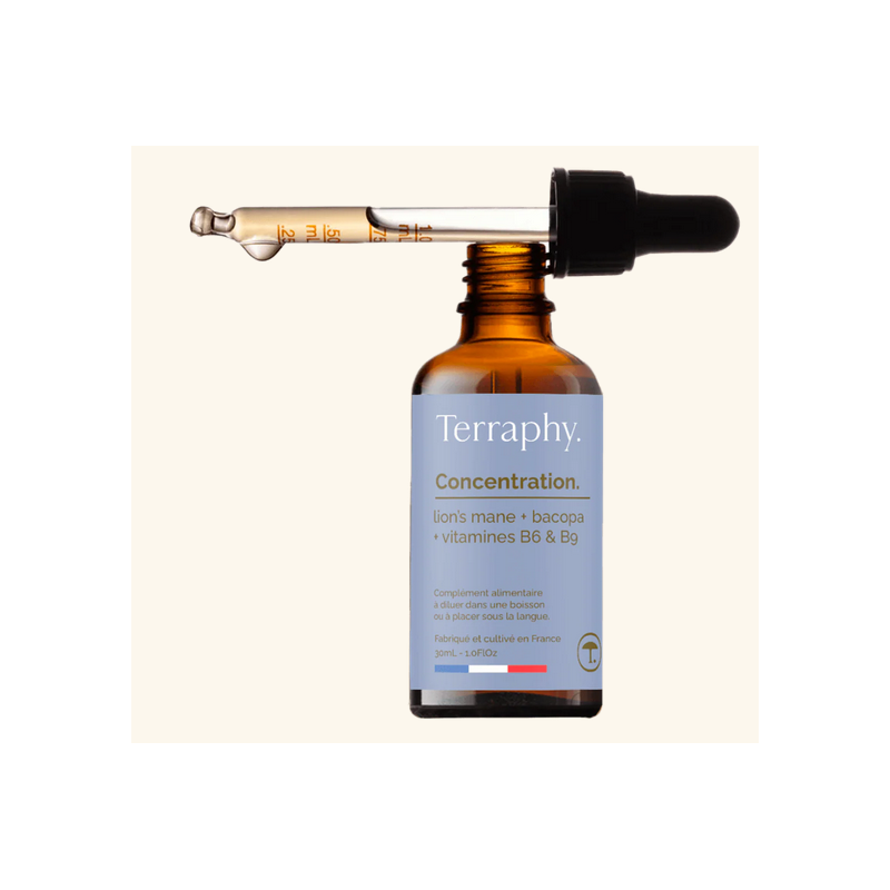 Terraphy Concentration –  Lion's mane, Bacopa, Vitamines B6 et B9 – Compléments Concentration Terraphy Finistère