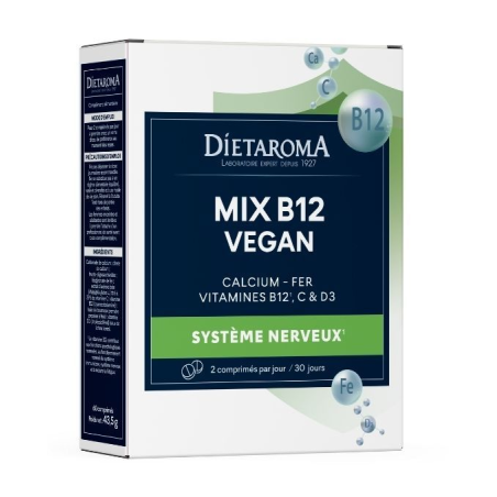 Mix B12 – Fer, D3, Calcium, Vitamine C - Vegan –  Système immunitaire et nerveux, fatigue,  – Compléments Dietaroma Finistère
