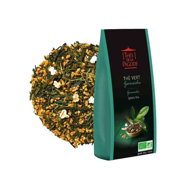 Thé Vert Genmaicha Bio 100g –  Thé vert traditionnel au riz grillé et soufflé – Thé Traditionnel Thés De La Pagode  Finistère