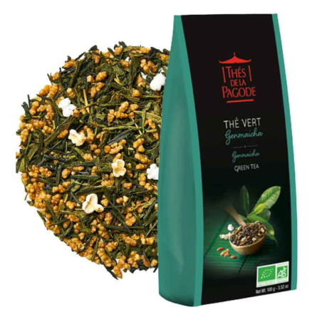 Thé Vert Genmaicha Bio 100g –  Thé vert traditionnel au riz grillé et soufflé – Thé Traditionnel Thés De La Pagode  Finistère