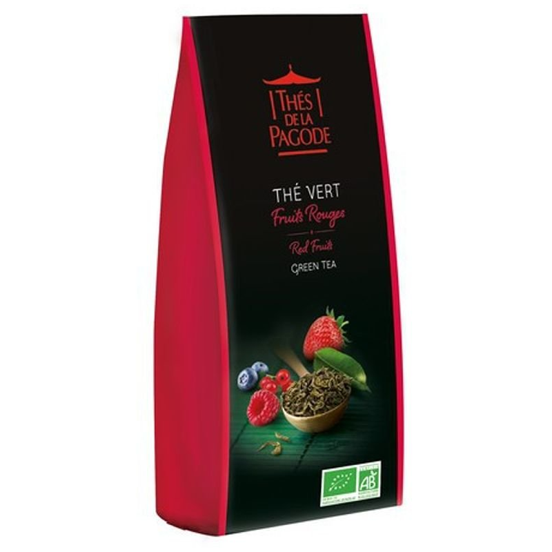 Thé Vert Fruits Rouges Bio 100g – Framboise, Fraise, Myrtille, Groseille – Thé Fruits Rouge Thés De La Pagode  Finistère