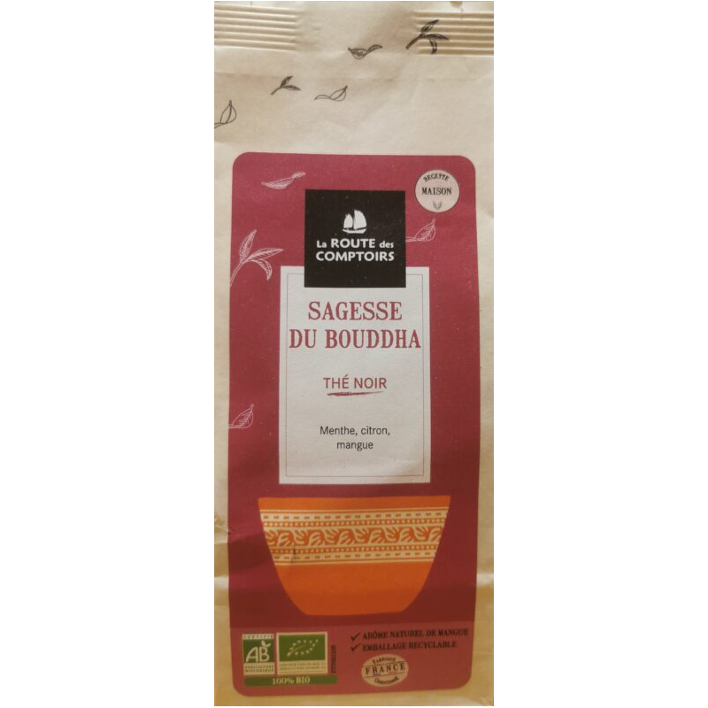 Sagesse Du Bouddha Thé Noir 100g –  Menthe, Citron, Mangue – Thés Noirs La Route des Comptoirs Finistère