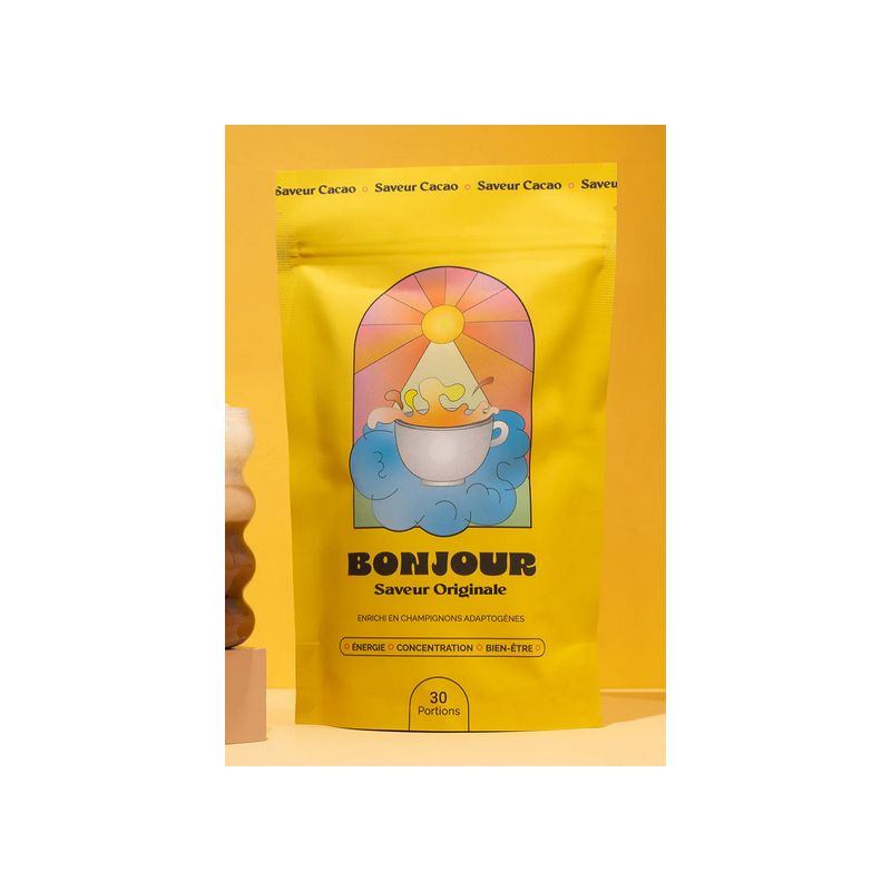 Bonjour saveur originale 30 portions – Lion's Mane, Chaga, Cordyceps, caféine – Complément alimentaire Bonjour Finistère