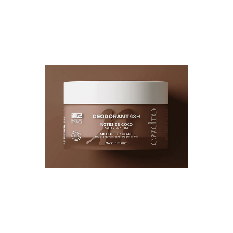 Déodorant Baume 48h Notes de Coco  –  Anti-odeur, peaux normales – Soins Aisselles Endro Cosmétiques Finstère