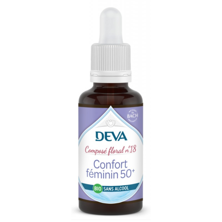 Confort féminin 50+ Sans Alcool 30ml   –  Ménopause, périménopause, postménopause – Élixir Floral Femme DEVA Finstère