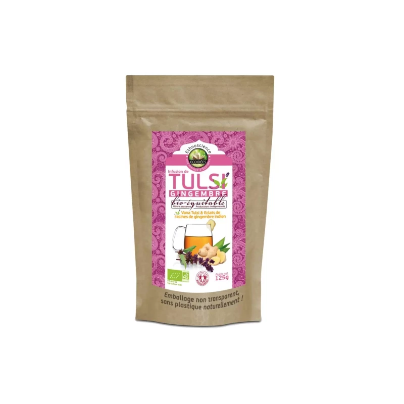 Infusion de Tulsi au Gingembre équitable 125g–  Tulsi, Racines de Gingembre indien – Infusions sacrées Écoidées Finistère