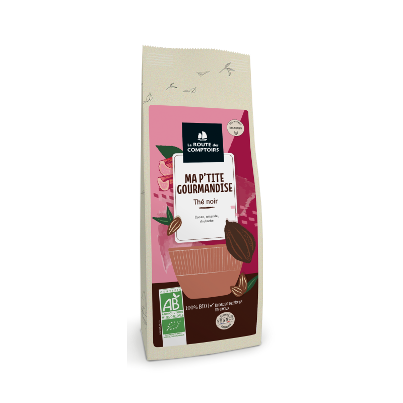 Ma P'tite Gourmandise Thé Noir 100g –  Cacao, Amande, Rhubarbe – Thés Noirs La Route des Comptoirs Finistère