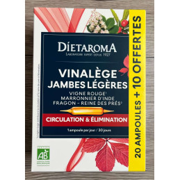 Vinalège Jambes Légères 20 + 10 Ampoules – Circulation, Elimination – Compléments circulation Dietaroma Finistère