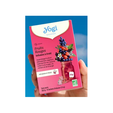 Yogi Infusion à froid Fruits rouges 15 sachets – Thé noir, hibiscus, sauge – Thés froids Yogi Tea Finistère